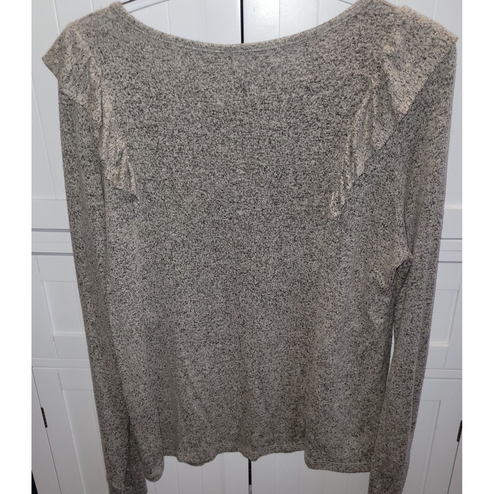 Paper Crane Womens Gray Marled Knit Ruffle Long Sleeve Scoop Neck Top Large - Picture 3 of 4